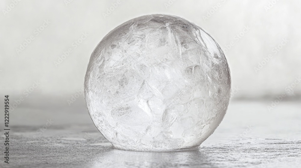 Poster Close up of a frozen water droplet showcasing intricate reflections and ample empty space for text or graphic overlay