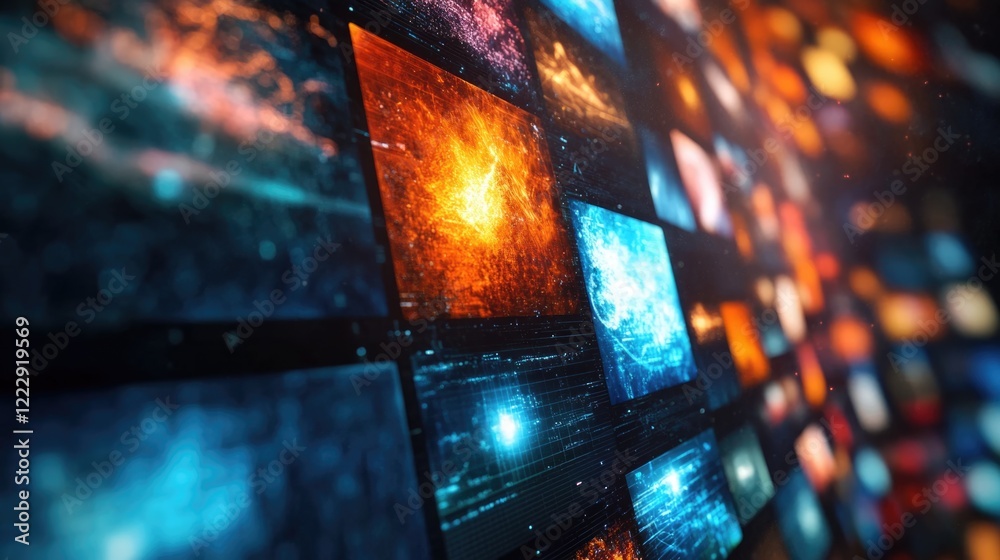 Poster Vibrant Digital Screen with Colorful Images and Empty Space for Text Placement in a Modern Display Environment