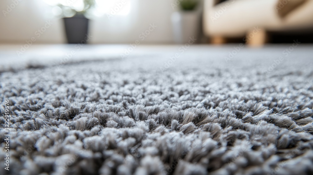Poster close up of a grey short pile rug showcasing soft texture and spacious area for text with a cozy liv