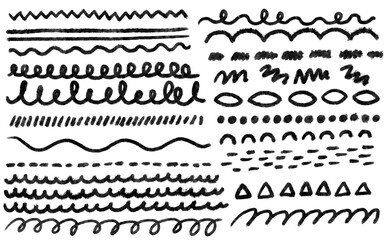 Obraz premium Freehand lines, dotted lines, waves set. Simple art on isolated background