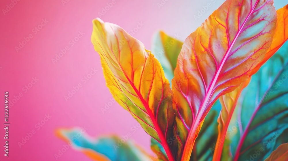 Poster vibrant swiss chard leaves against a soft colorful background with copy space for text
