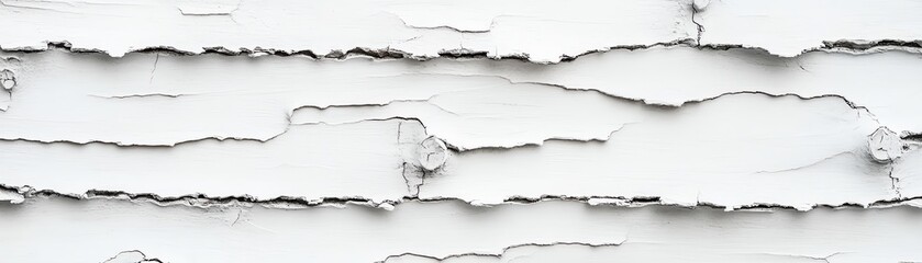 Fototapeta premium Close-up of peeling white paint on an old wooden surface, showcasing texture and decay.