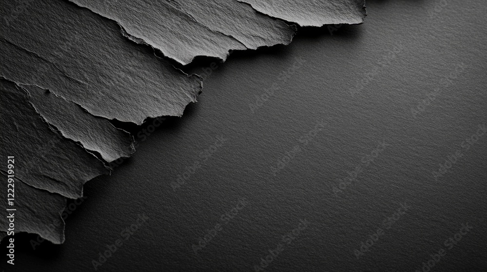 Poster textured black paper with torn edges creating an elegant backdrop for empty space ideal for text or 