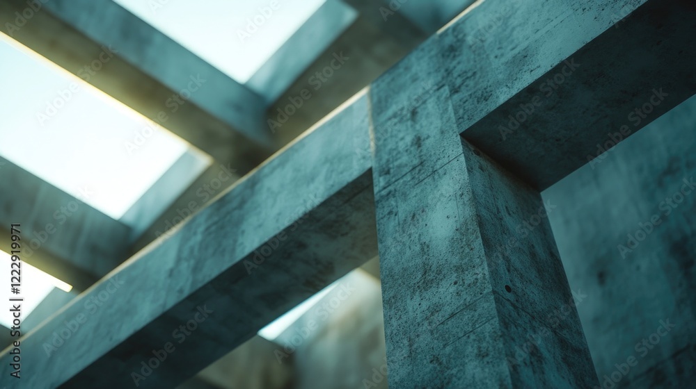 Poster abstract view of concrete structure under construction with geometric lines and blurred background o