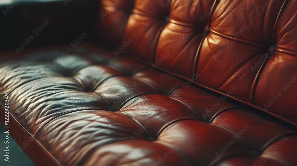 Poster luxurious vintage leather couch with rich texture showcasing empty space for creative text and desig