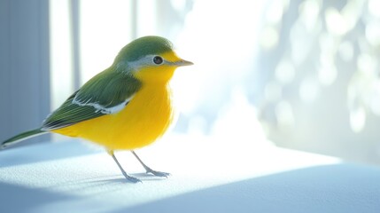 Yellow and green bird on white