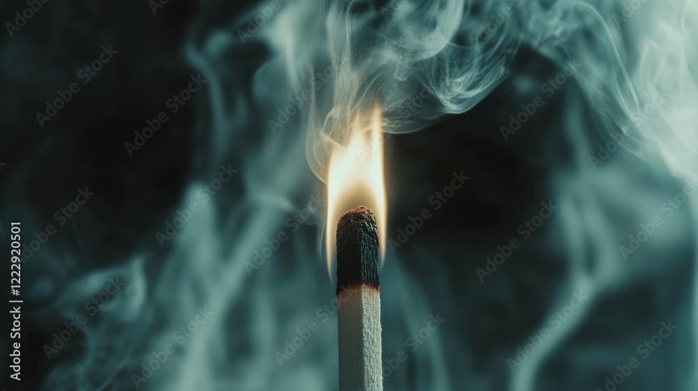 Poster Close up of a burning match surrounded by smoke creating an atmospheric background for text and creative designs