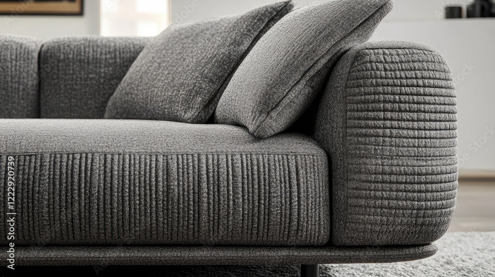 Aufkleber gray textured sofa cushions in a modern living room showcasing minimalist design with ample copy spa