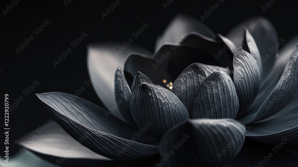 Poster Elegant fully opened lotus flower on a dark background with ample empty space for creative text or branding elements.