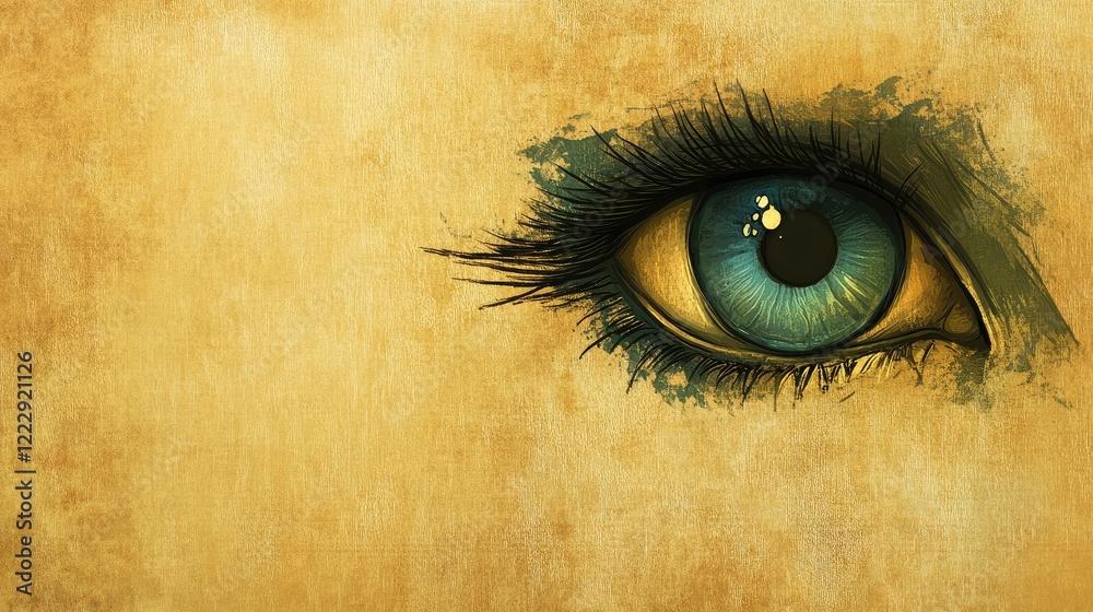 Poster close up of a mesmerizing green eye showcasing blue and gold hues with a soft brown transition and a