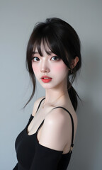 Fototapeta premium Elegant Young Woman with Natural Makeup Posing Against Neutral Background