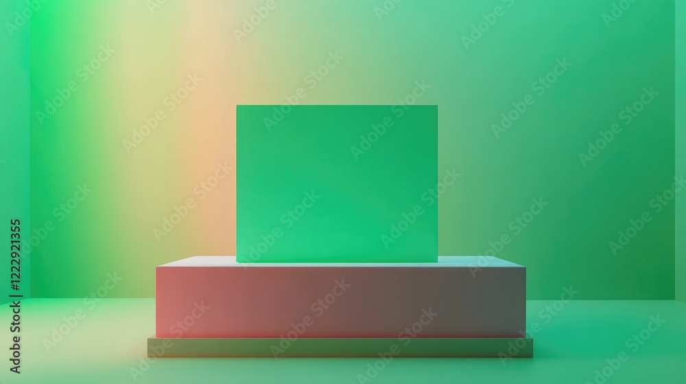 Poster desktop monitor with green screen mockup for text display in modern minimalistic studio setting with