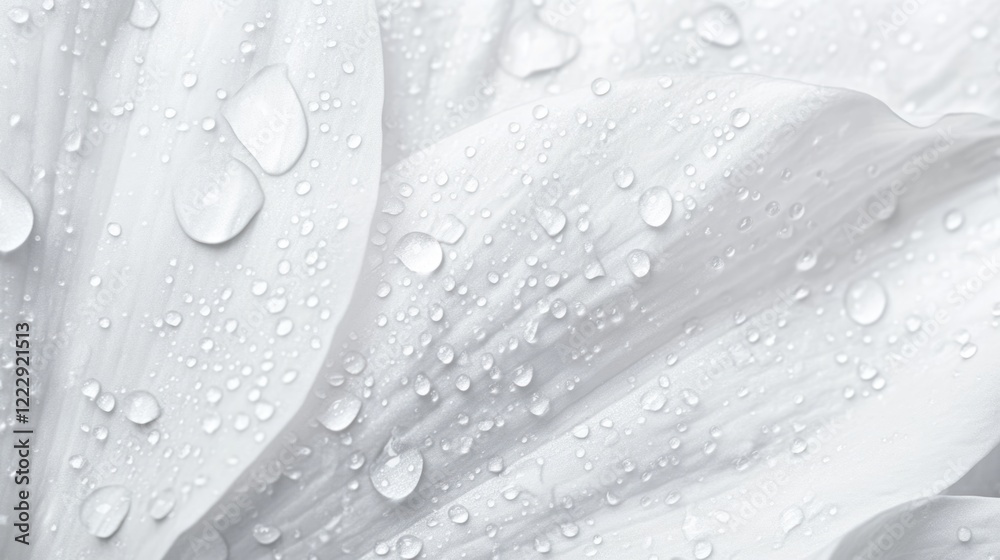 Poster Monochrome Close-Up of White Arum Lily Petals with Raindrops and Blank Space for Text Overlay in Elegant Presentation