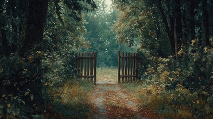 Wooden gate in woods