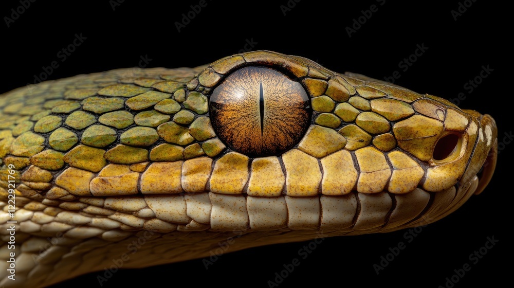 Aufkleber Green Tree Python Close Up Showcasing Intricate Scales and Captivating Eye Detail with Space for Text Overlay