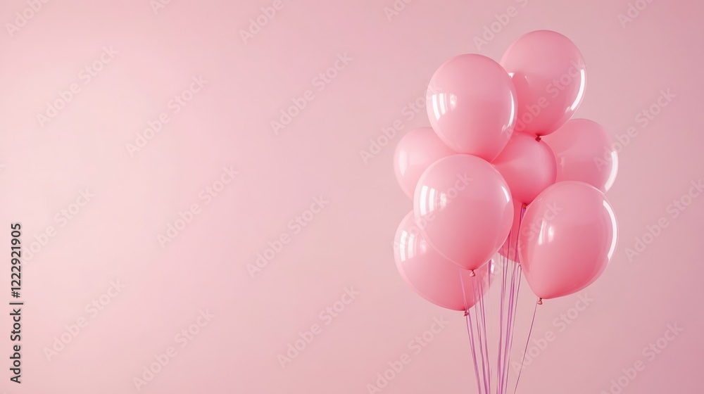 Aufkleber close up of pink helium balloons floating upward on a pastel background with empty space for celebra