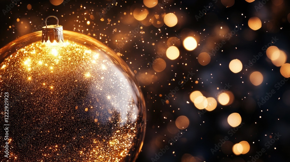 Poster close up of a beautifully illuminated glass ornament surrounded by sparkling lights and bokeh effect