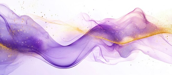Vibrant violet and gold abstract marble background with flowing lines and bubbles ideal for elegant design templates and promotional materials