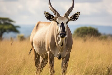 Fototapeta premium African Wildlife: Majestic Eland Bull in Masai Mara, Kenya - Big Brown Antelope in the African Bush