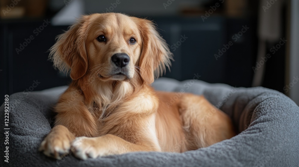 Aufkleber golden retriever puppy relaxing on a cozy bed with soft fur highlighting tranquility and warmth suit