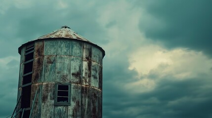 Obraz premium Weathered silo with moody cloud backdrop