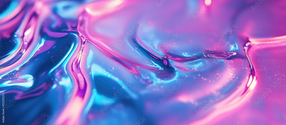 Poster futuristic abstract holographic background in azure and pink with metallic gradient and space for te