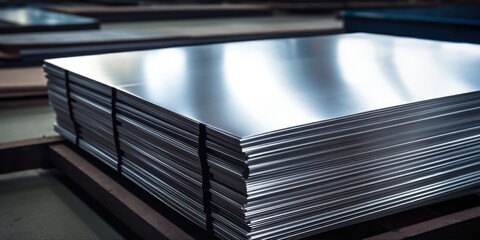 Aluminum Sheet in Warehouse. Rolled Steel or Aluminium Metal Products for Industrial Use