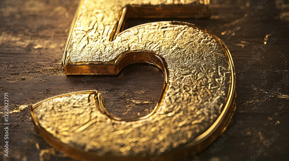 Poster Shiny golden number five on textured surface with ample copy space for elegant text or design incorporation