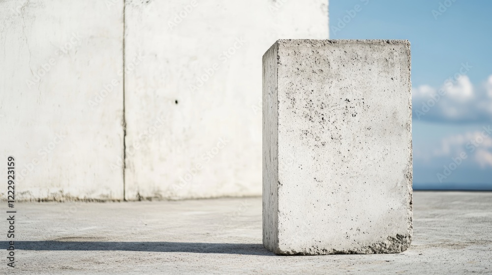 Aufkleber Concrete block on a smooth surface with minimalist background ideal for text or graphic overlay showcasing industrial design elements