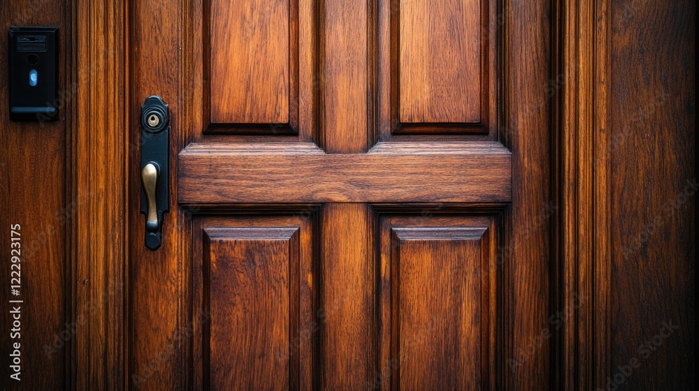 Aufkleber close up of a vintage wooden door showcasing rich grain texture and ample empty space for text or br