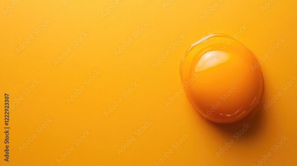 Poster Close up view of a perfectly fried egg yolk on a vibrant yellow background with ample space for text or branding elements