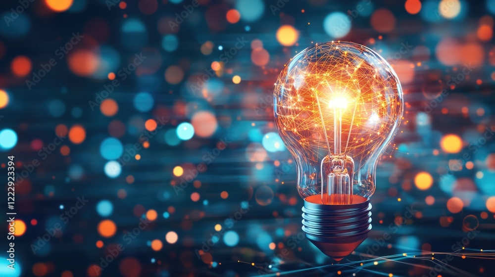 Aufkleber illuminated light bulb representing innovative technology ideas with vibrant bokeh background and em