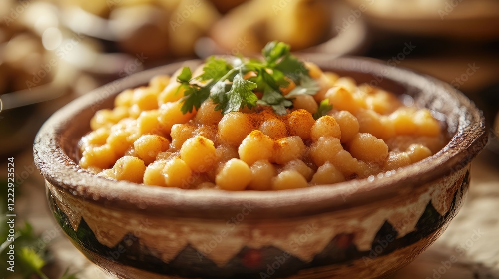 Aufkleber fresh close up of traditional moroccan amely dish garnished with herbs showcasing its unique texture