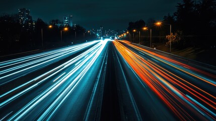 City Lights Journey Vibrant Nighttime Highway with Flowing Traffic Illuminating the Path Ahead Endless Possibilities and Clear Roadway