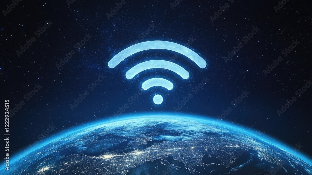 Poster global wifi connectivity concept visualizing earth's data network and wireless communication technol