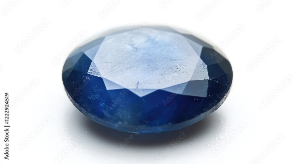 Poster Close Up of a Polished Sapphire Gemstone on White Background with Space for Text or Design Elements