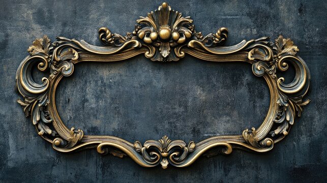 Ornate vintage gold frame on rustic wall perfect for branding art design in countryside urban settings showcasing timeless elegance and luxury.