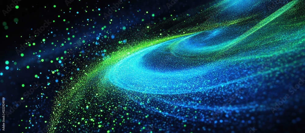 Poster abstract neon blue and green particle wave background for technology innovations featuring empty spa
