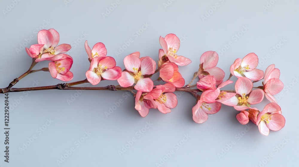 Poster delicate long-stemmed pink blossoms arranged elegantly on a soft background with ample copy space fo