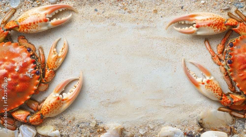 Aufkleber close up of vibrant crabs on sandy beach with ample empty space for text or design elements ideal fo