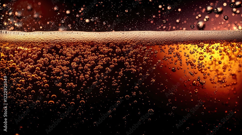 Aufkleber Close up of dark ale in a glass showcasing bubbles and foam with rich colors and empty space for creative text placement