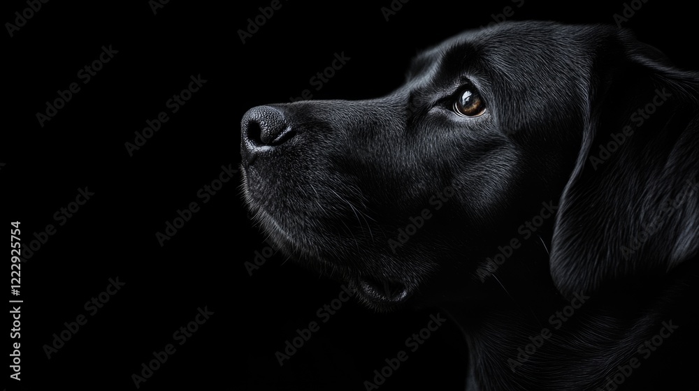 Poster Close up profile of a Labrador Retriever on a dark background with ample space for text and graphic design elements