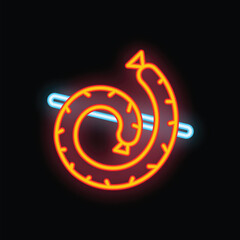 Glowing neon icon of a sausage on a skewer, for restaurant menu or street food festival advertisement