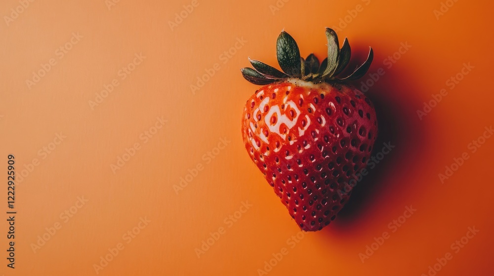 Poster fresh strawberry close up on vibrant orange background with ample space for text ideal for food mark