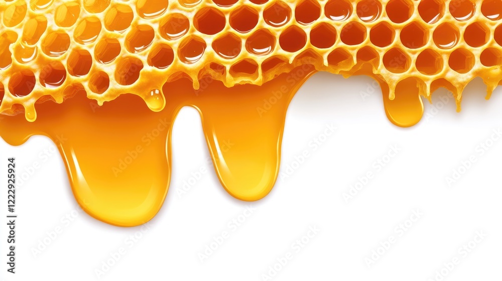 Poster close up of honeycomb with golden honey dripping beautifully showcasing natural sweetness and space 