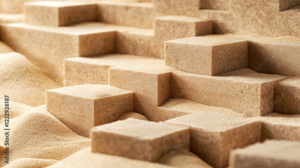 Aufkleber Close up of textured sand and incomplete block wall background with empty space for text or design elements in construction theme