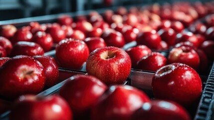 A vibrant display of red apples stacked in an orchard environment, emphasizing their freshness and appeal to consumers seeking healthy food options for wellness.