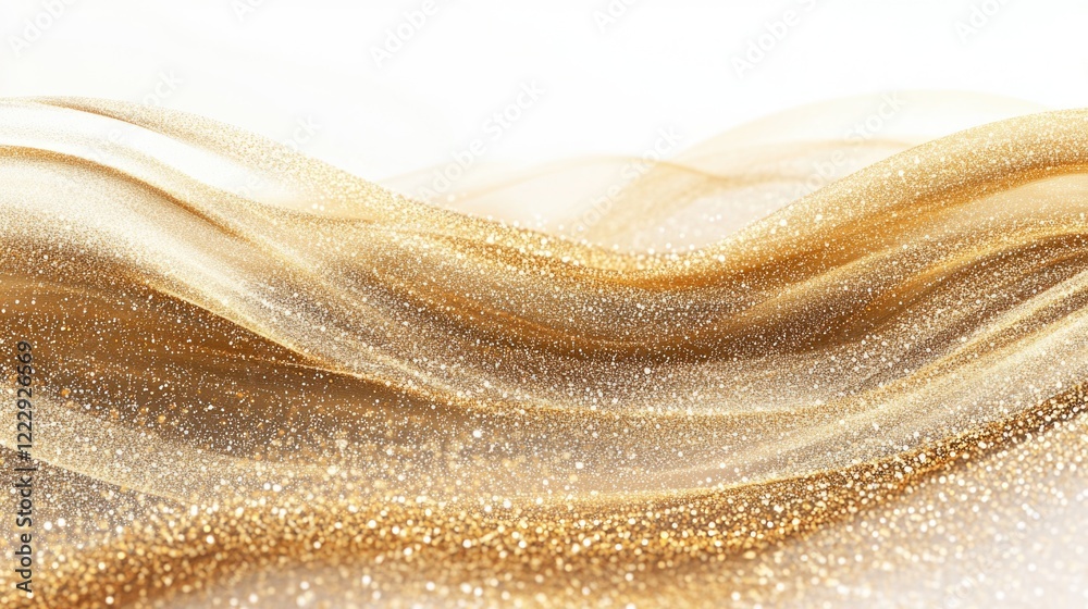 Poster shimmering golden wave particles on a soft background with space for text and design elements in a l