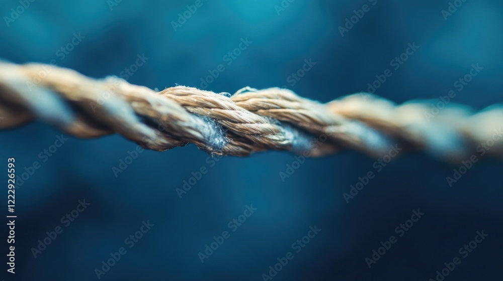 Poster close up perspective of twisted rope over blue background with space for text or branding