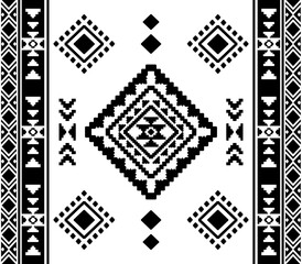 Fototapeta premium Southwest Aztec geometric Native American Mexican Navajo tribal ethnic boho indian texture ornament seamless pattern fabric black and white design vector for woven textile printing blanket rug carpet 